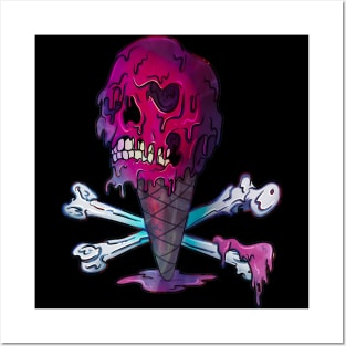 Drippy Ice Cream Cone Melting Skull Posters and Art